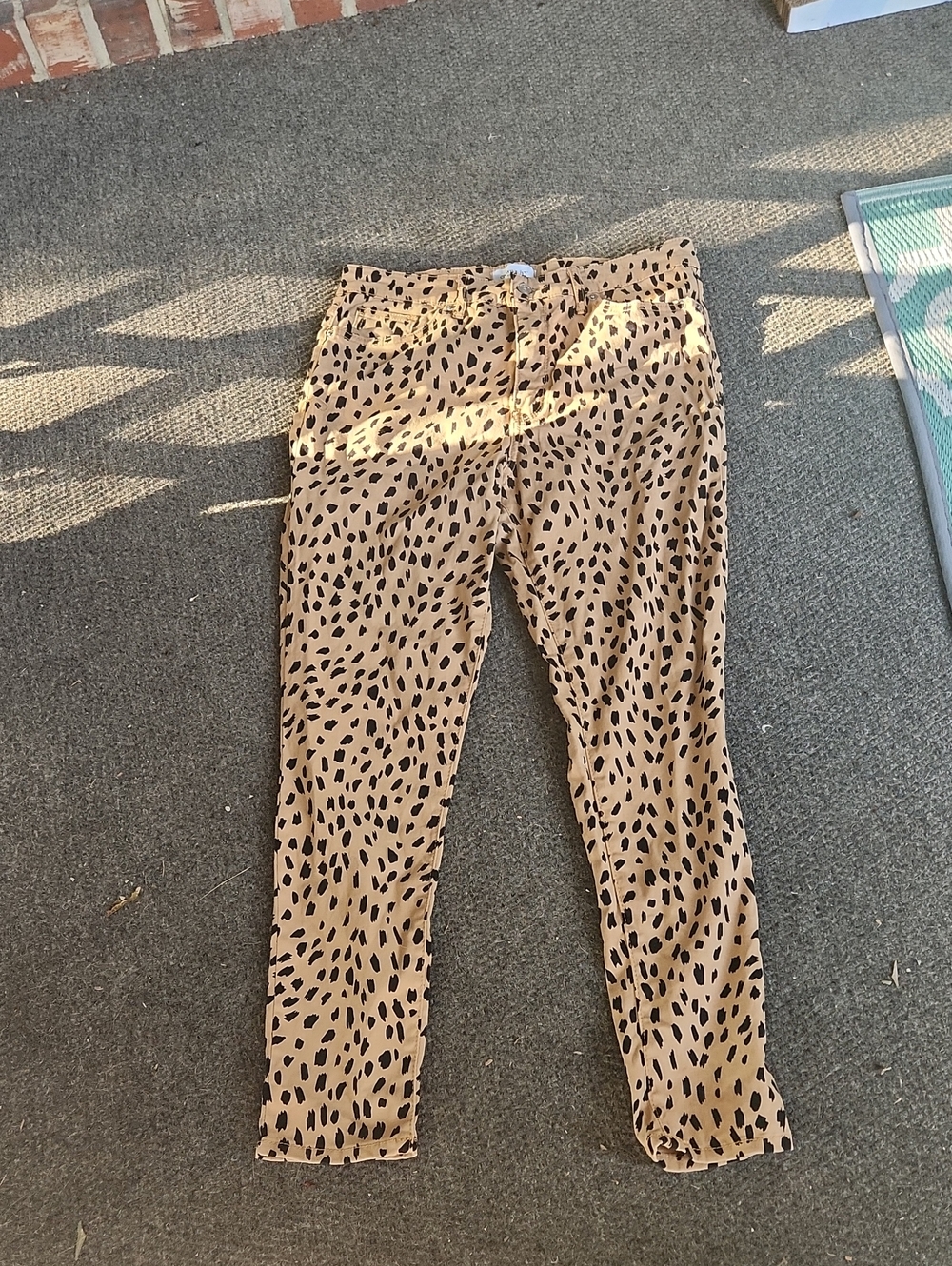 crown & ivy Tan Skinny Jeans with Black Spot Print